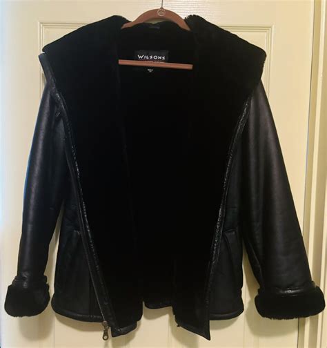 Beautiful Wilson Leather Fur Lined Black Jacket With Gem