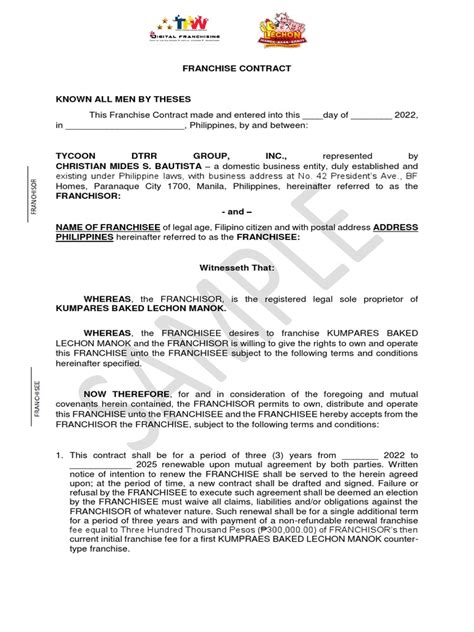 1299k Kblm Franchise Contract Sample Pdf Franchising Social Media