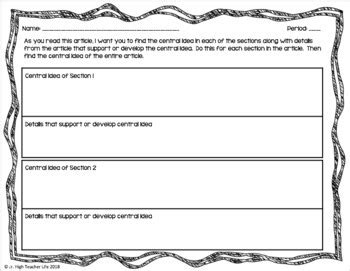 Main Idea And Supporting Details Editable By Welling World Ela Tpt