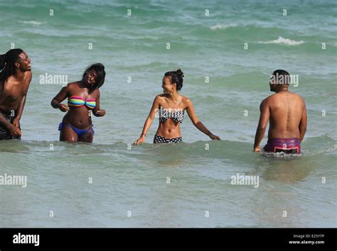 Karrueche Tran Wearing A Polka Dot Bikini With A Pink Bow On Her Rear