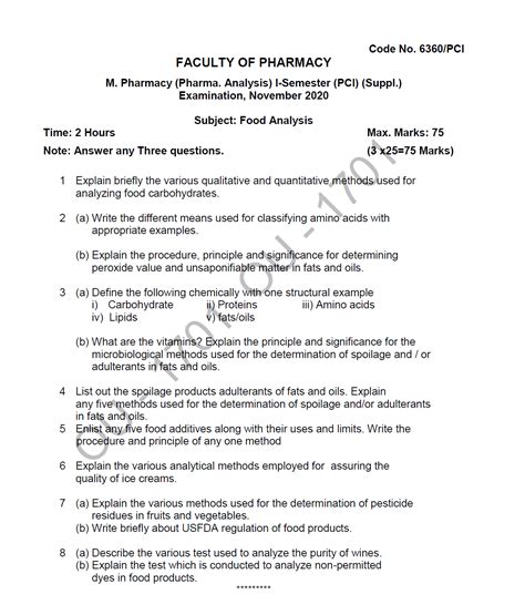 Osmania University M Pharmacy Pharmaceutical Analysis I Semester