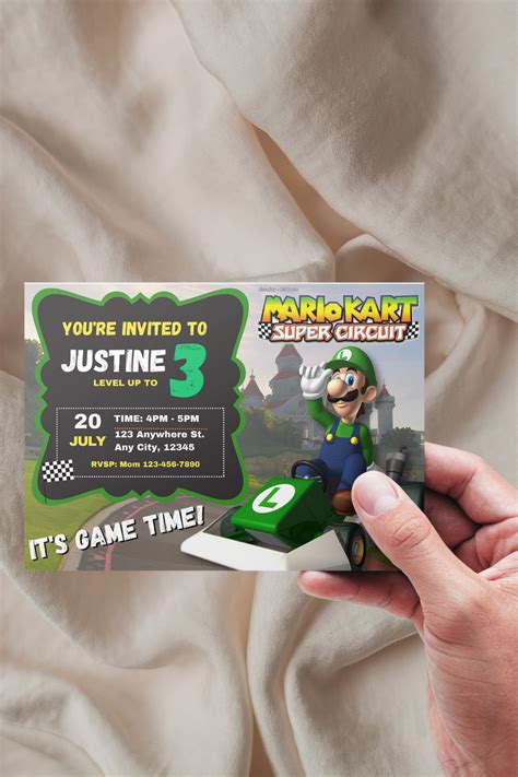 Editable Luigi Kart Invitation Template Super Mario Birthday