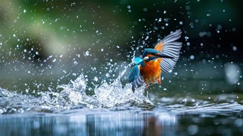 Majestic Kingfisher Bird In Dramatic Water Splash Stunning Wildlife