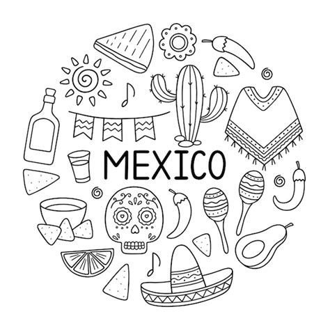 Premium Vector Mexico Doodle Set Elements Of Mexican Culture Maracas