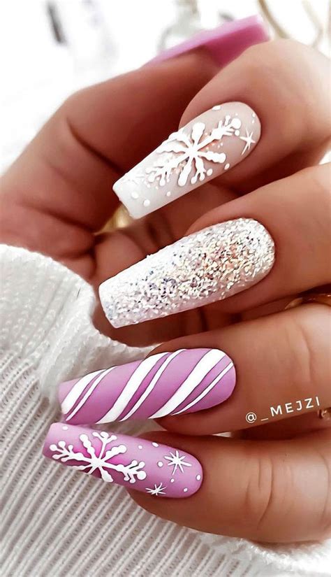 50 Best Festive Christmas Nails Pink And White Candy Cane Nails