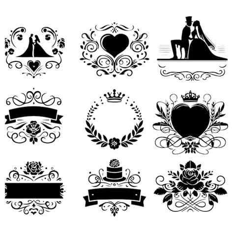 Un Conjunto De Monogramas De Boda Elegantes Silueta Vector Blanco Y