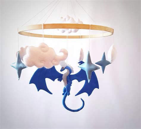 Dragon Baby Mobile Nursery Felt Baby Mobile Boy Blue Dragon Etsy