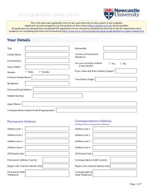 Fillable Online Ncl Ac Postgraduate Bapplicationb Form Newcastle