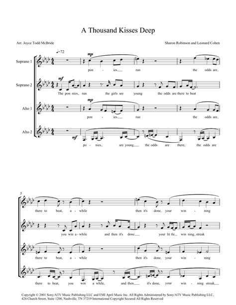 A Thousand Kisses Deep Sheet Music Leonard Cohen Ssaa Choir