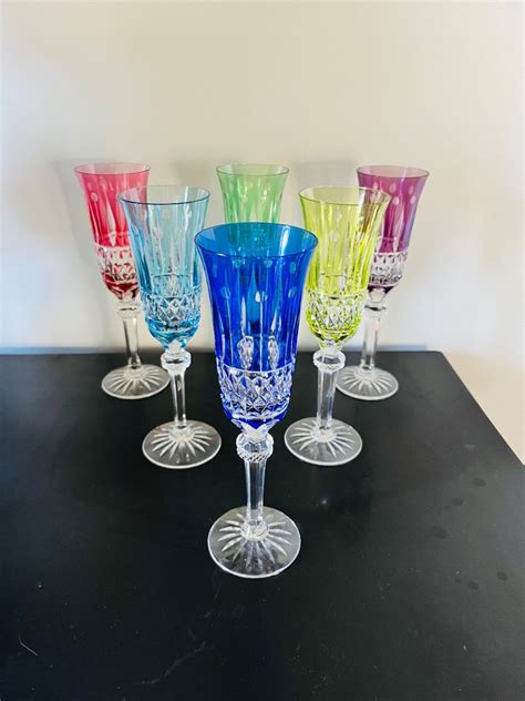 Proantic: Six Colored Crystal Champagne Glasses