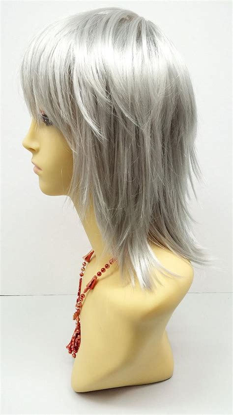 12 Inch Silver Grey Shag Style Straight And Layered With Bangs Cosplay