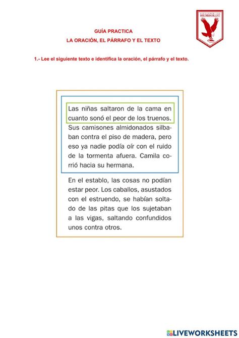 Ejercicio De La Oraci N El P Rrafo Y El Texto Verbos Y Adjetivos