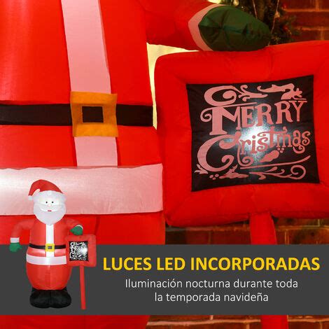 HOMCOM papá noel hinchable con cartel navidad hinchable con 3 luces LED