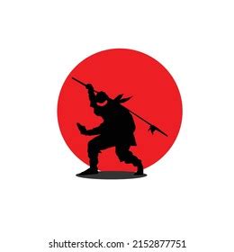 Silhouette Two Japanese Samurai Sword Fighting Stock Vector Royalty