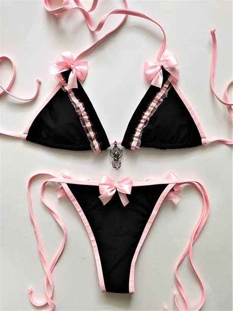 Pastel Goth Bikini Black Scrunch Bottom Brazilian Bikini Pink Etsy