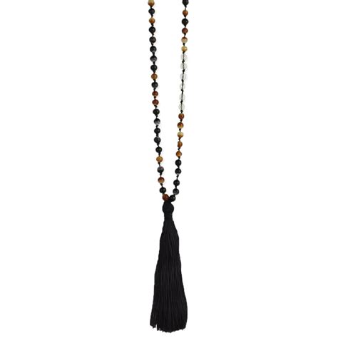 Zad Jewelry - Zad Jewelry Esha Stone Beaded Tassel Long Necklace, Black ...