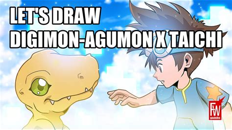 Lets Draw Digimon Agumon X Taichi Youtube