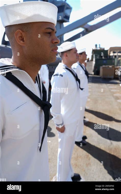 Pacific Ocean Feb Sailors Stand In Formation During A