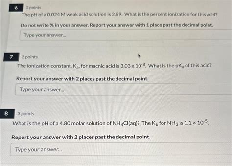 Solved 63 Points The PH Of A 0 024M Weak Acid Solution Is Chegg