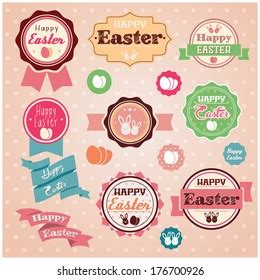 Collection Vintage Retro Easter Labels Stickers Stock Vector Royalty