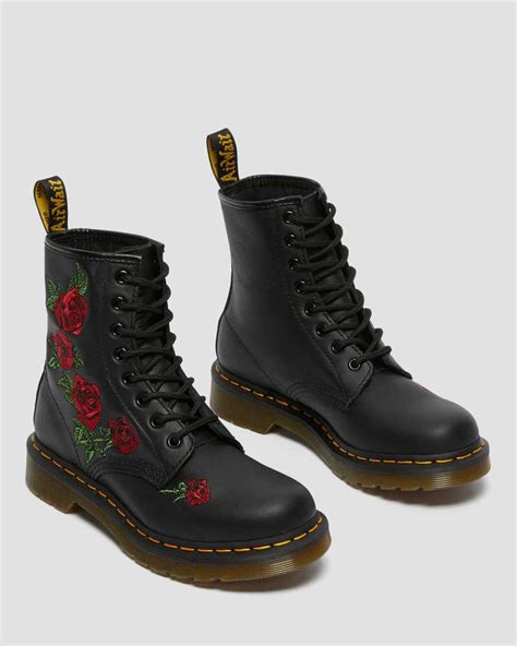 1460 Vonda Floral Leather Lace Up Boots In Black Dr Martens