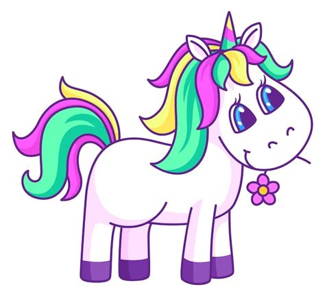 Lindo Unicornio Con Flor Sonriente Personaje De Cuento De Hadas