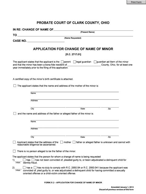 Fillable Online Probate Clarkcountyohio APPLICATION FOR CHANGE OF NAME