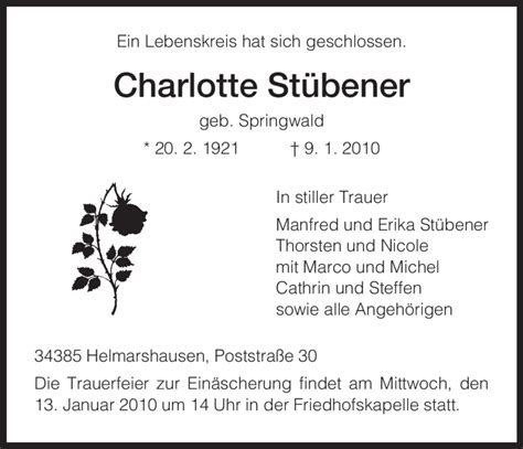 Traueranzeigen Von Charlotte St Bener Trauer Hna De