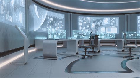 Empty Modern Futuristic Command Center Interior Stock Photo - Download ...