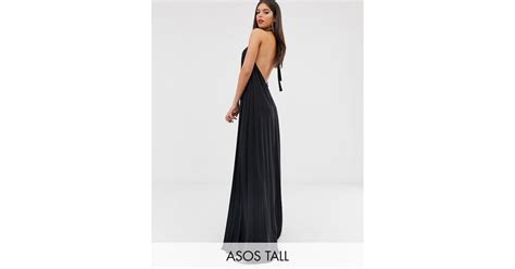 Asos Asos Design Tall Backless Halter Pleated Maxi Dress In Black Lyst