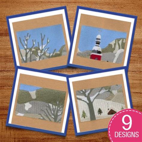 Winter Church Scene Embroidery Design Pack Embroidery Sets At