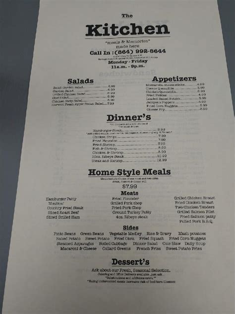 Menu At The Kitchen Restaurant Greenwood