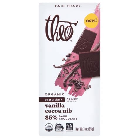 Theo® Organic Extra Dark Vanilla Cocoa Nib 85 Dark Chocolate 3 Oz