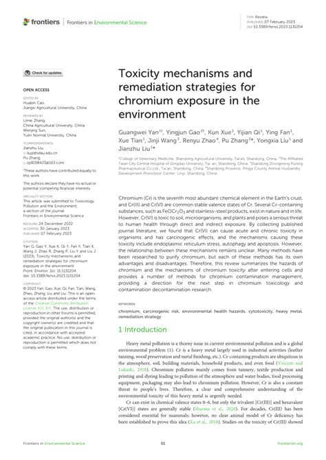 Pdf Toxicity Mechanisms And Remediation Strategies For Chromium