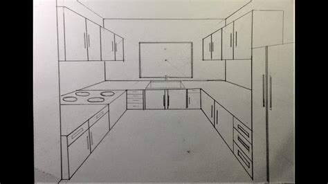 One Point Perspective Drawing Kitchen