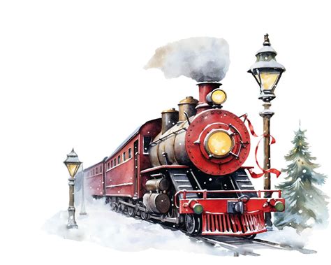 Christmas Train Clipart Santa Polar Express Png Watercolor Christmas