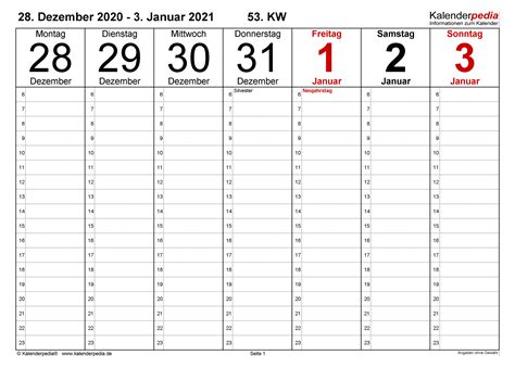 Wochenkalender 2021 Als Excel Vorlagen Zum Ausdrucken Calendar