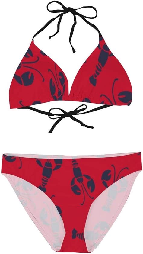 Lobster Red Bikini Set Two Piece Halter Sexy Strappy