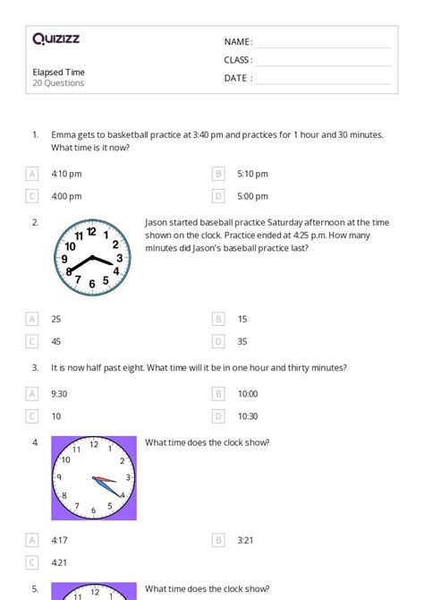 50 Elapsed Time Worksheets For 4th Class On Quizizz Free Printable