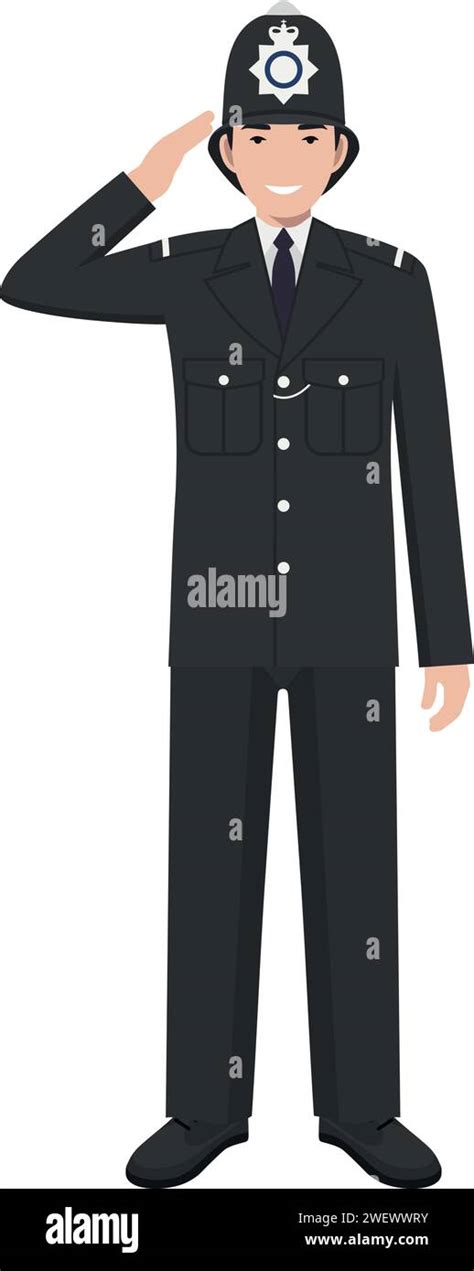 Standing British Policeman Officer In Traditional Uniform Character