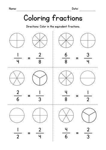 Coloring Equivalent Fractions Worksheets Teaching Resources