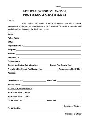 Fillable Online PROVISIONAL CERTIFICATE Fax Email Print PdfFiller