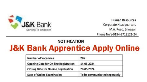 JK Bank Apprentice Recruitment 2024 25 Notification OUT For 278 Post