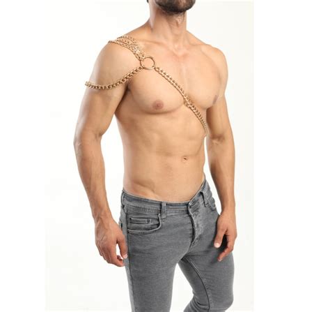 Body Chain Harness Men Gold Bodychain Shoulder Man Harness Men Etsy