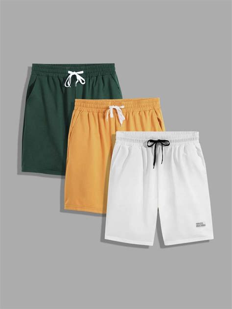 Men Pcs Drawstring Patched Slant Pocket Shorts