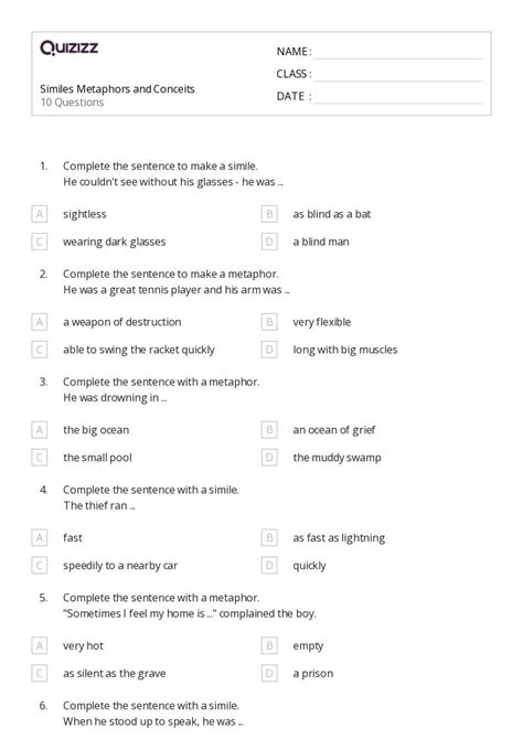 50 Similes Worksheets For 8th Year On Quizizz Free And Printable Worksheets Library