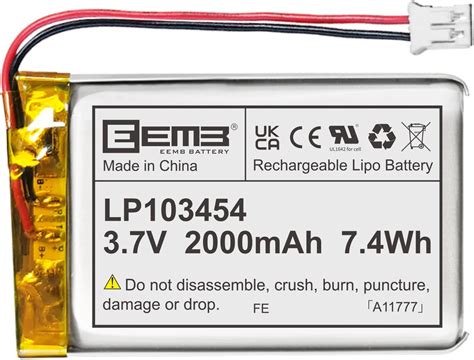 EEMB 3 7V 2000mAh 103454 Lipo Batteria Ricaricabile Agli Ioni Di