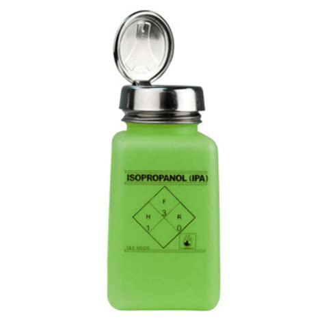 Esd Safe Green Durastatic Solvent Dispenser Bottle With One Touch Pump Top And Ipa Markings 6 Oz