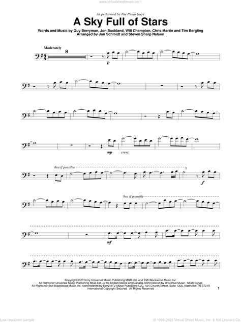 Guys A Sky Full Of Stars Sheet Music For Cello Solo Pdf