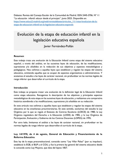 PDF Evolución de la etapa de educación infantil en la legislación